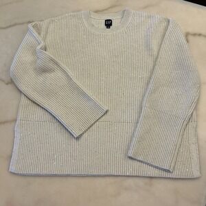 Gap 24/7 Split Hem Sequin Metallic Crew Neck Sweater Jumper Off White Womens L